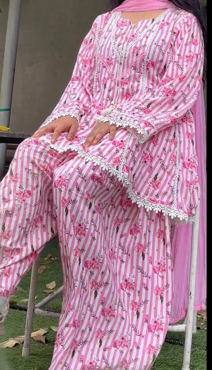 Pink Floral Coord Set Farshi Pant Floor Length View KC26